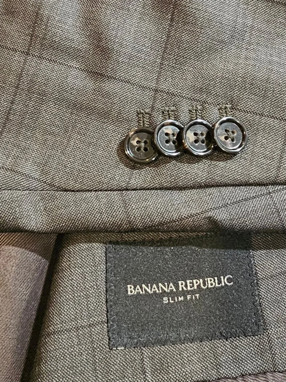 Banana Republic Marzotto Super 100's Wool Taupe Windowpane Jacket Blazer 42R